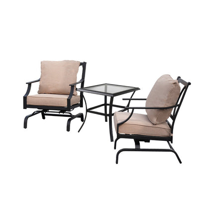 3 Piece Metal Bistro Rocking Chairs, Indoor Outdoor Chat Set