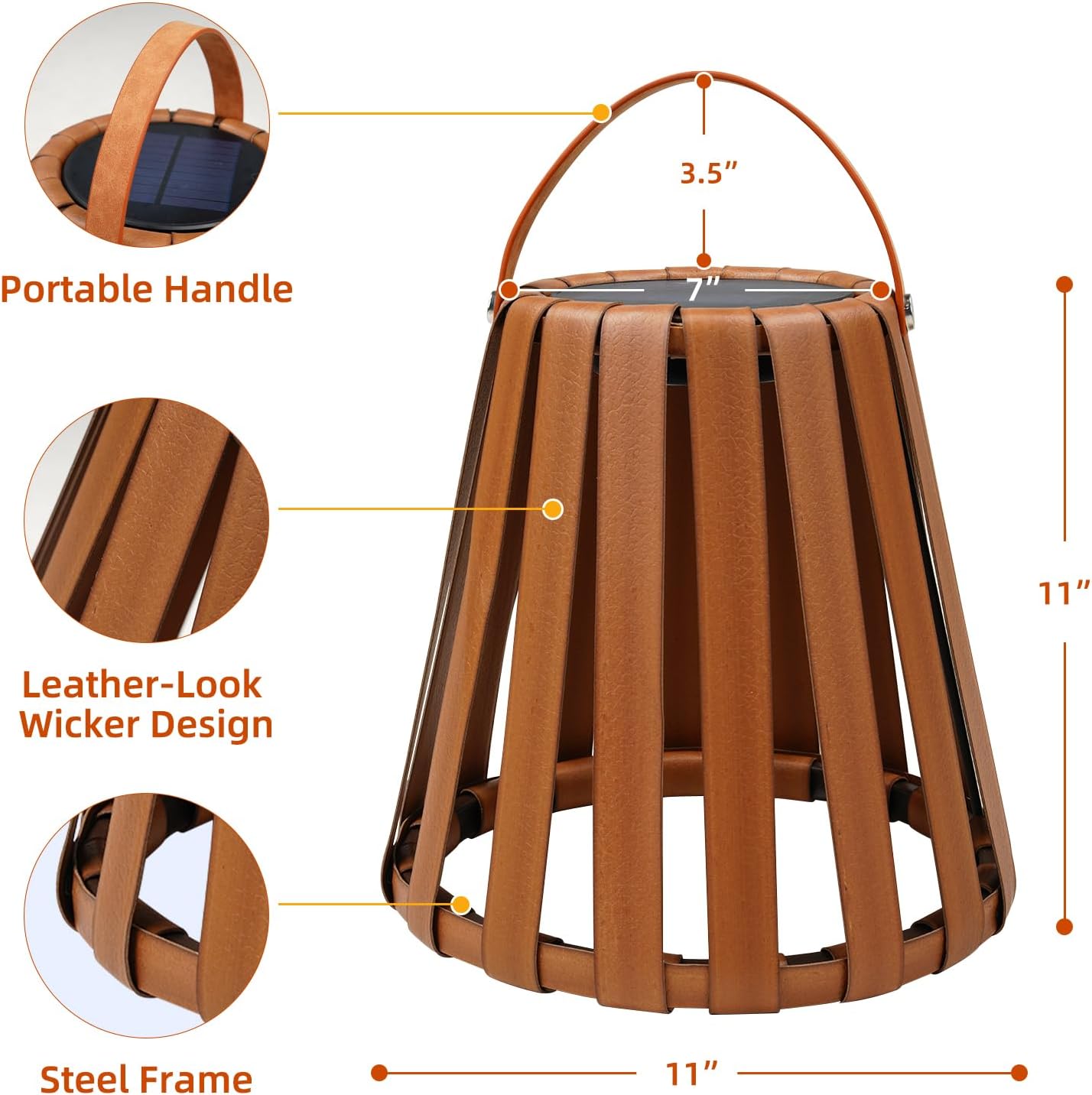 2-Pack Solar-Powered Outdoor Decor Lanterns, Faux Leather Outdoor Floor Lamps Waterproof for Porch, Patio