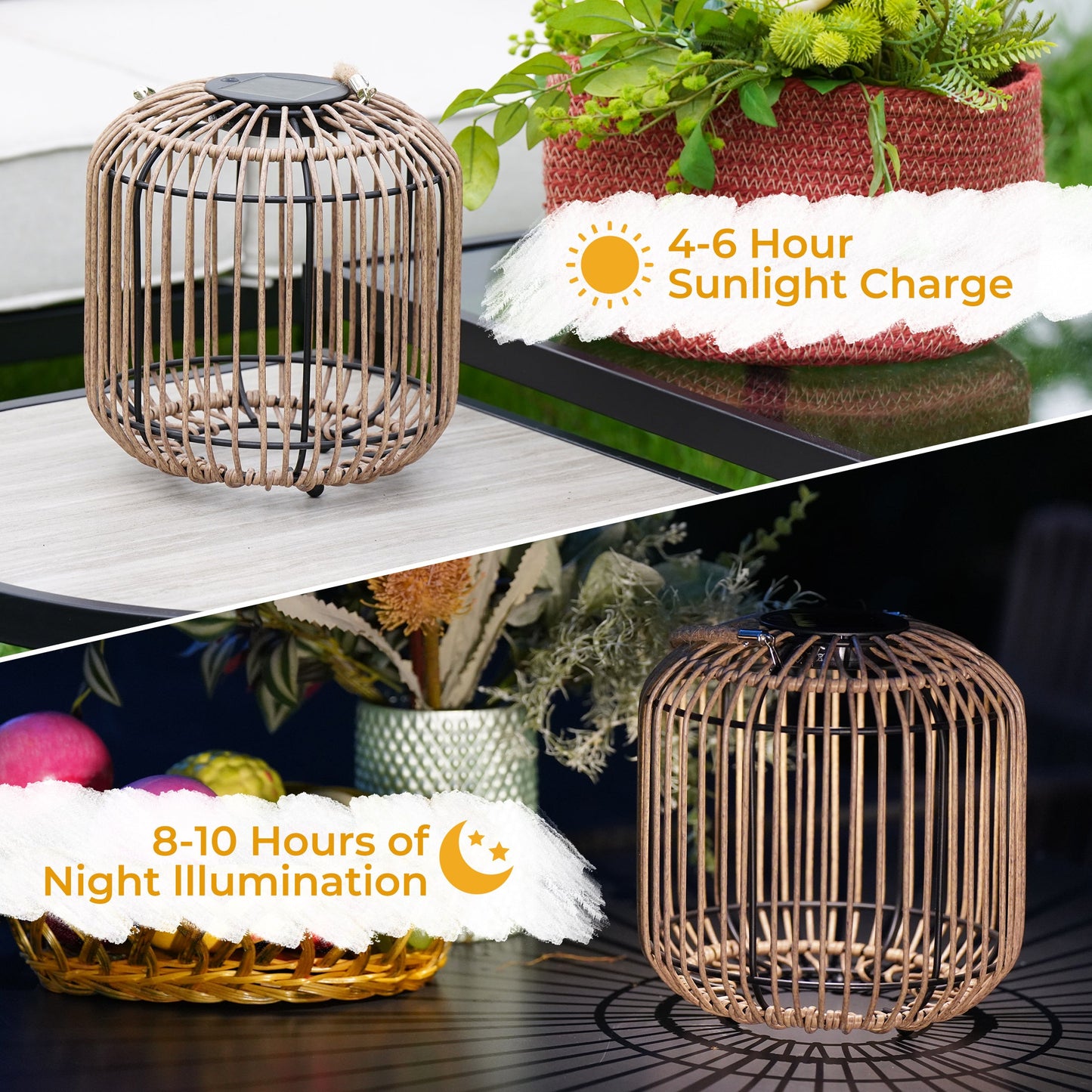 Outdoor Solar Lanterns Waterproof Wicker Rechargeable Hanging Lights