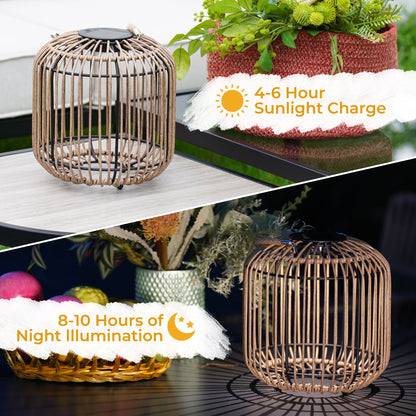 Outdoor Solar Lanterns Waterproof Wicker Rechargeable Hanging Lights