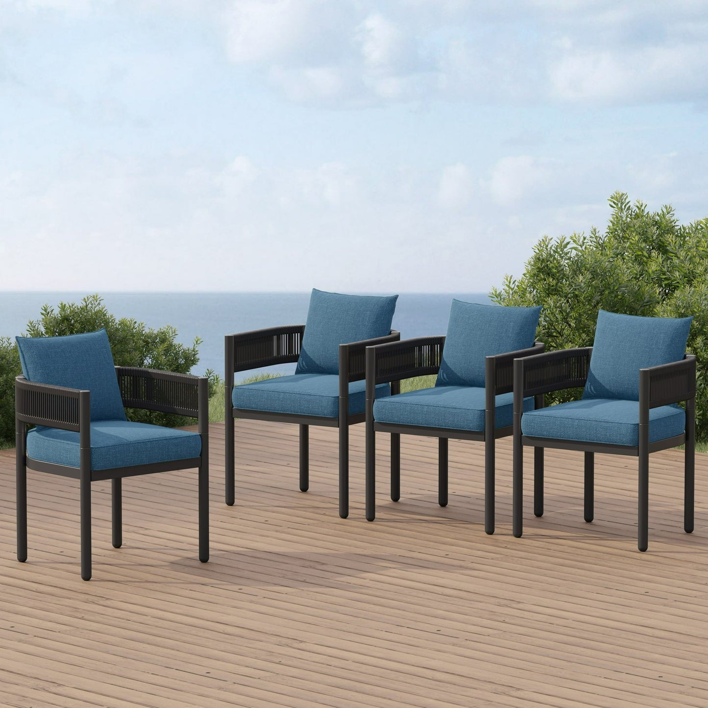 Steel Outdoor Dining Side Chairs, Patio Chairs with Grey Cushions
