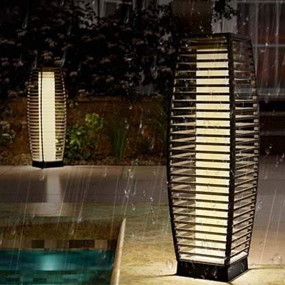 Outdoor Solar-Powered Crossover Woven Resin Wicker Floor Lamp