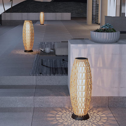 Floor Lamp Outdoor Lamp Patio Lights Solar Powered Lantern Weather–Resistant Rattan Deck Lights, Lamp Large-Sized for Garden
