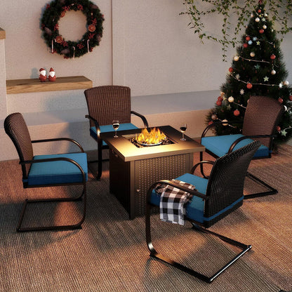 5-Piece Outdoor Dining Table Set with Fire Pit, 4 Outdoor Spring Dining Chairs