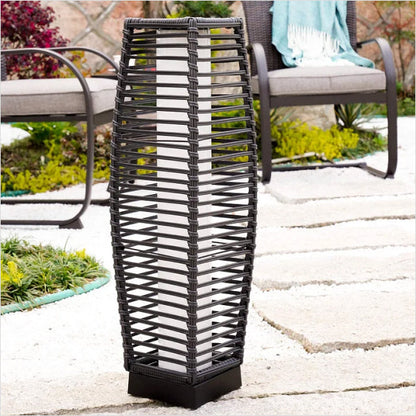 Outdoor Solar-Powered Crossover Woven Resin Wicker Floor Lamp