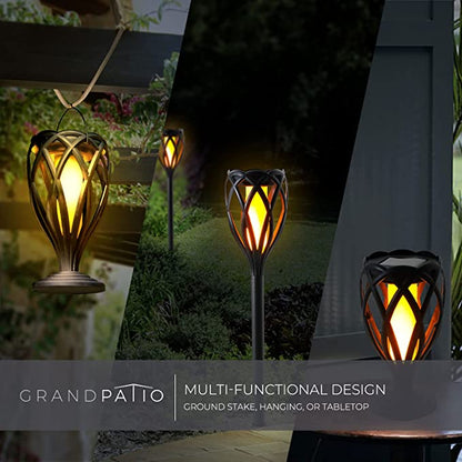 Tall Solar Lights, Pathway Torch Lights with Flickering Flame 4-Pack LED, 3-in-1 Solar Landscape Lights