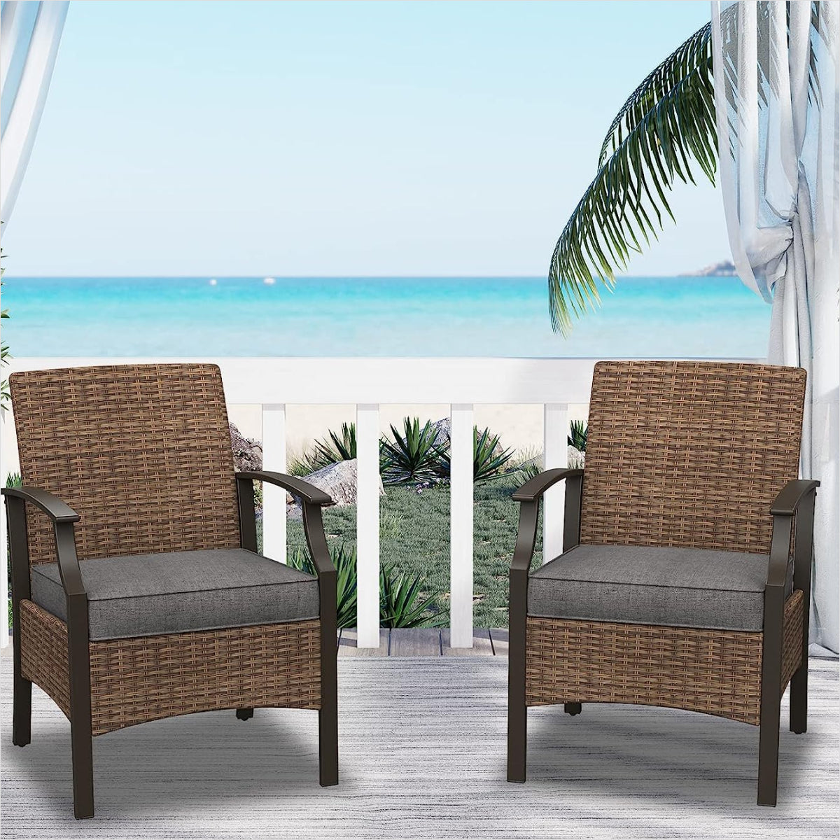 Outdoor Furniture Sets Weather Resistant Wicker Outdoor Patio Chairs with Ottomans and Coffee Tables for Balcony Backyard Garden Poolside