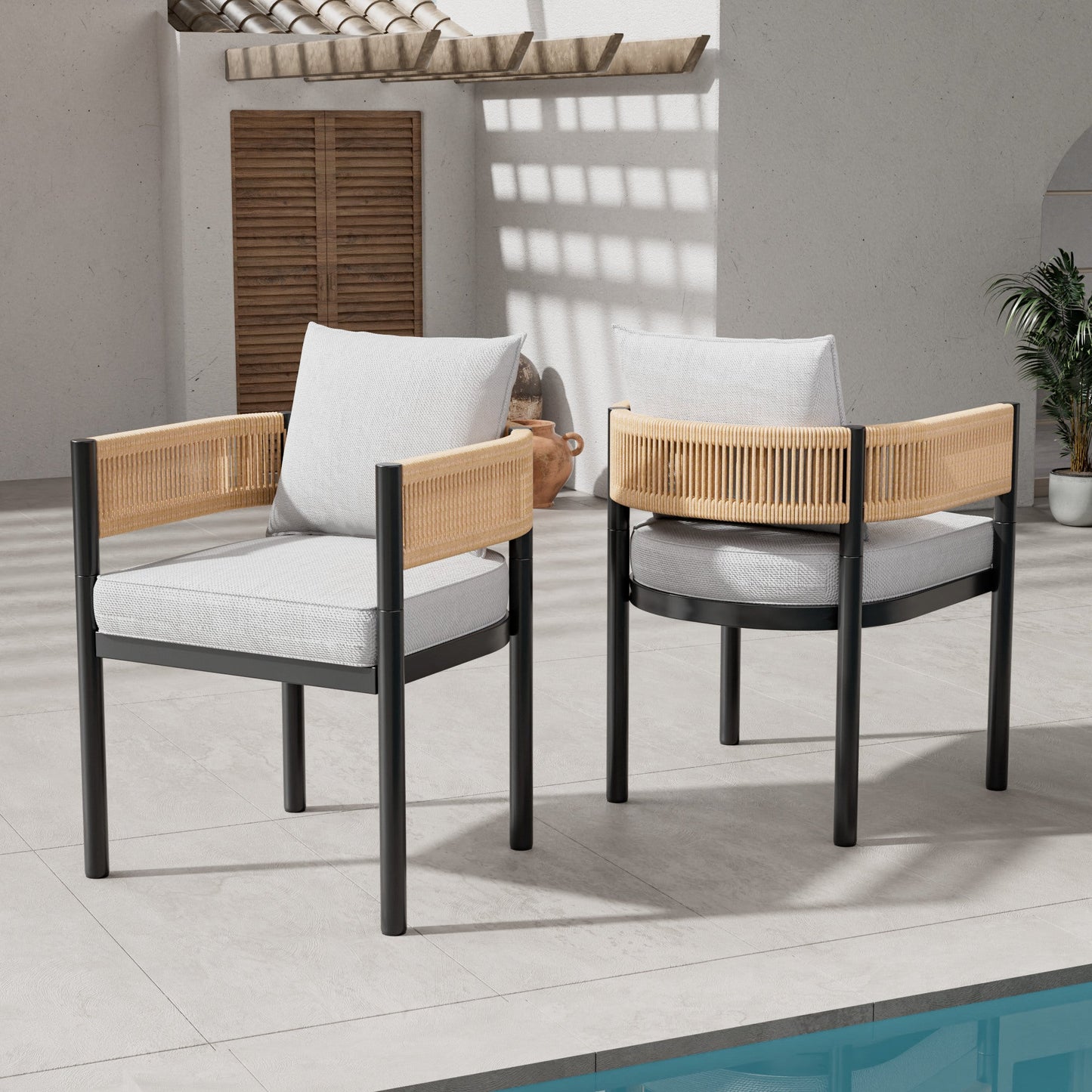 Steel Outdoor Dining Side Chairs, Patio Chairs with Grey Cushions