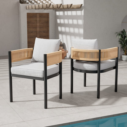Steel Outdoor Dining Side Chairs, Patio Chairs with Grey Cushions