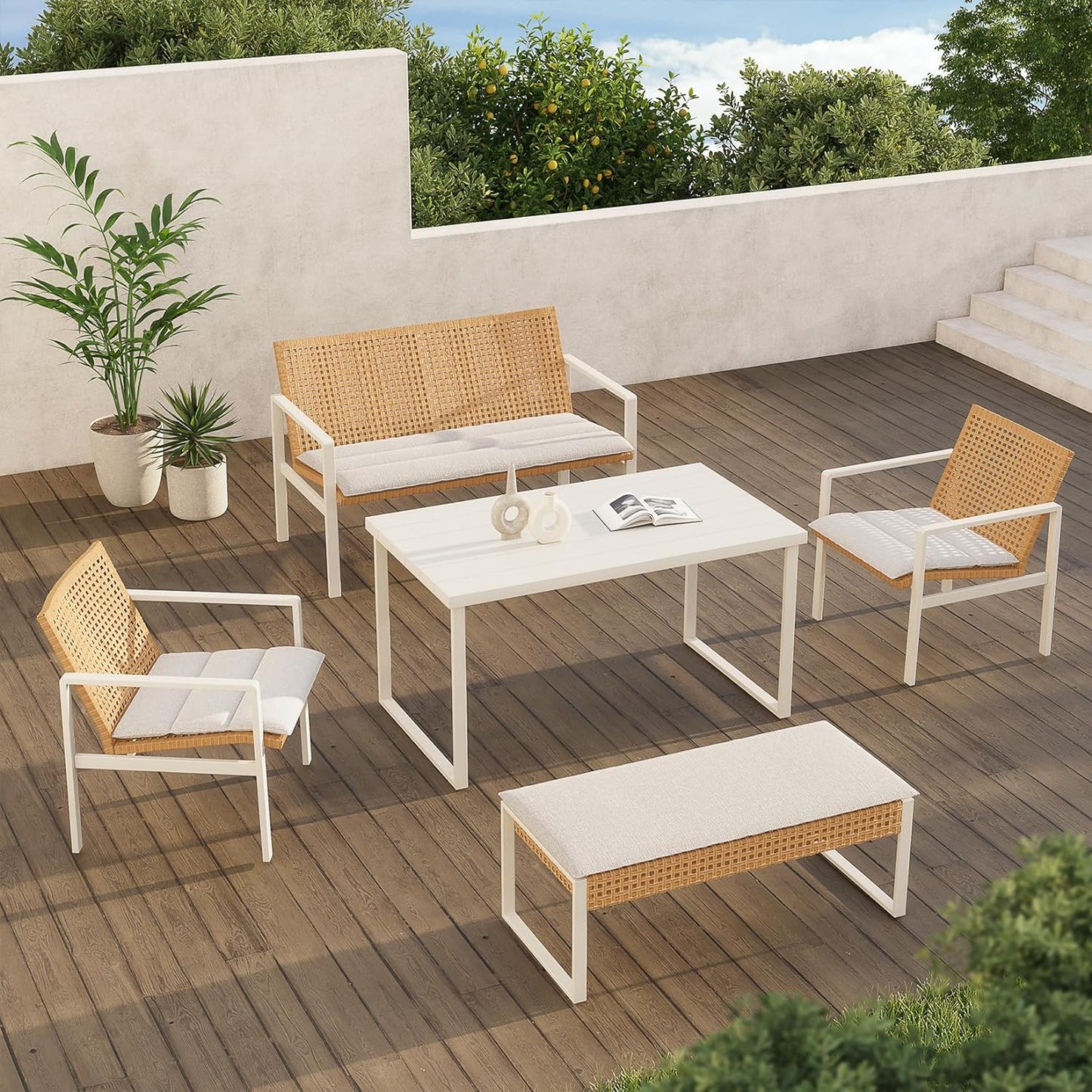GRAND PATIO Spring Wicker Patio Furniture Set, Outdoor Conversation Furniture Set with Coffee Table