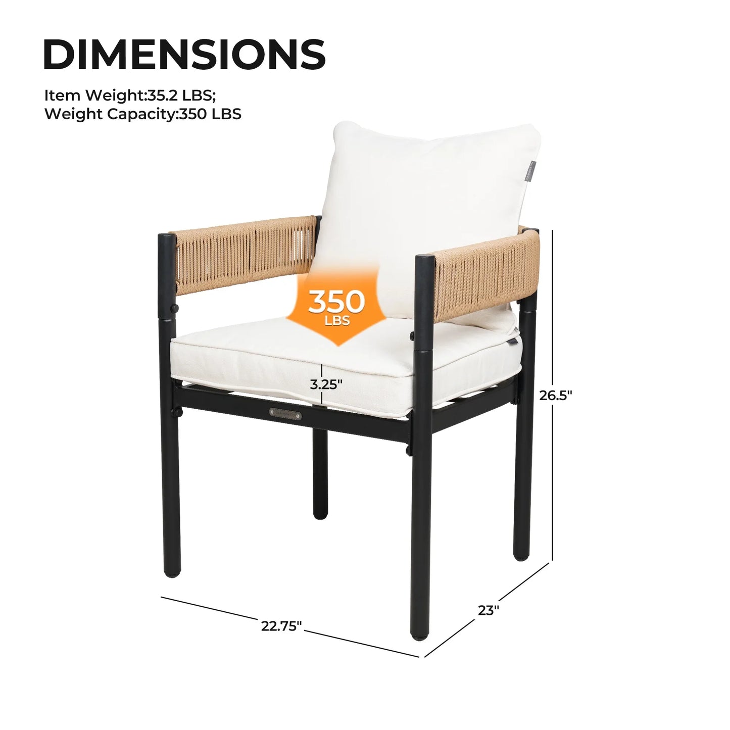 Steel Outdoor Dining Side Chairs, Patio Chairs with Grey Cushions