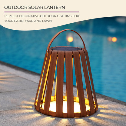 2-Pack Solar-Powered Outdoor Decor Lanterns, Faux Leather Outdoor Floor Lamps Waterproof for Porch, Patio