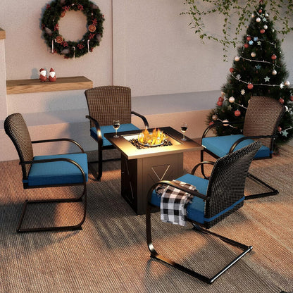 5-Piece Outdoor Dining Table Set with Fire Pit, 4 Outdoor Spring Dining Chairs
