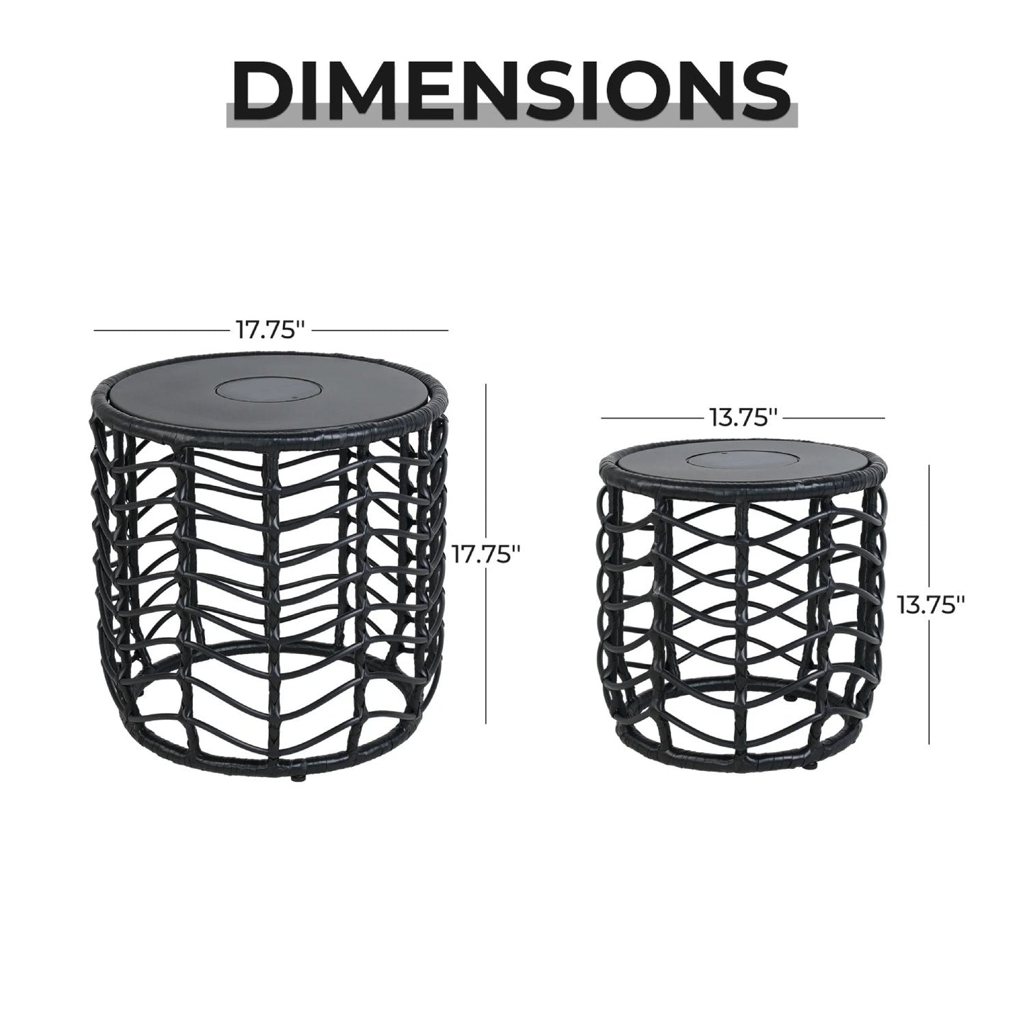Boho Style Wave Nesting Tables with Built-in Solar-power Lights Set of 2