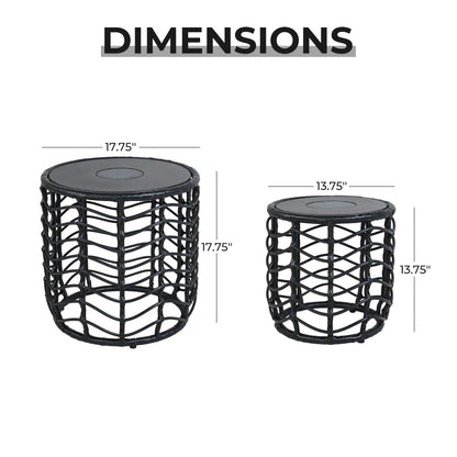 Boho Style Wave Nesting Tables with Built-in Solar-power Lights Set of 2