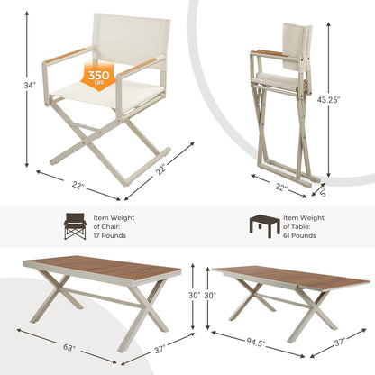 Dining Set, Extendable Table with Extra-Wide Foldable Chairs