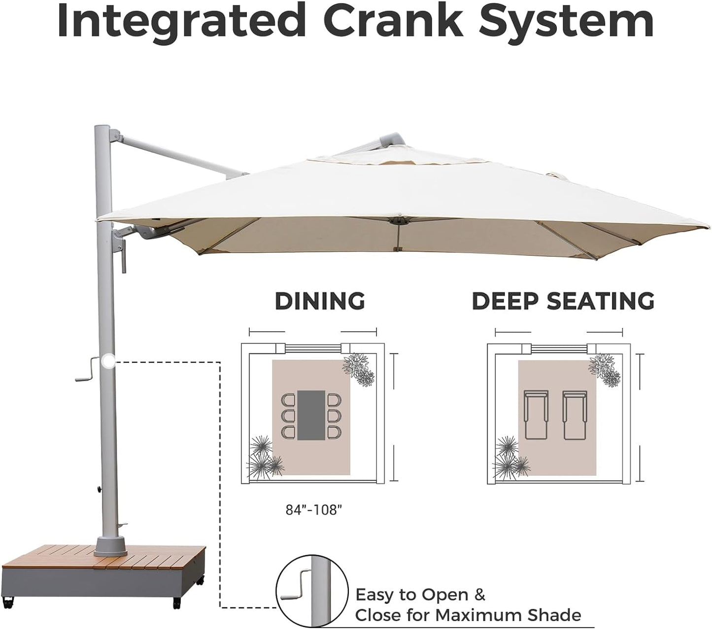 10x13 FT Acrylic Outdoor Cantilever Aluminum Umbrella with Large Base, with Cover, 5-Year-Non-Fading