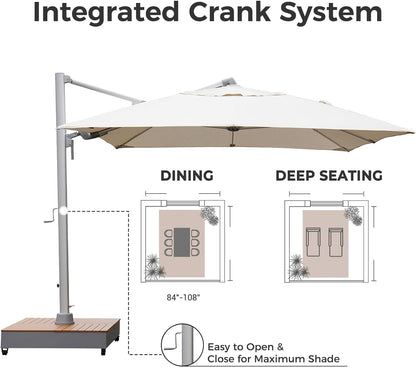 10x13 FT Acrylic Outdoor Cantilever Aluminum Umbrella with Large Base, with Cover, 5-Year-Non-Fading