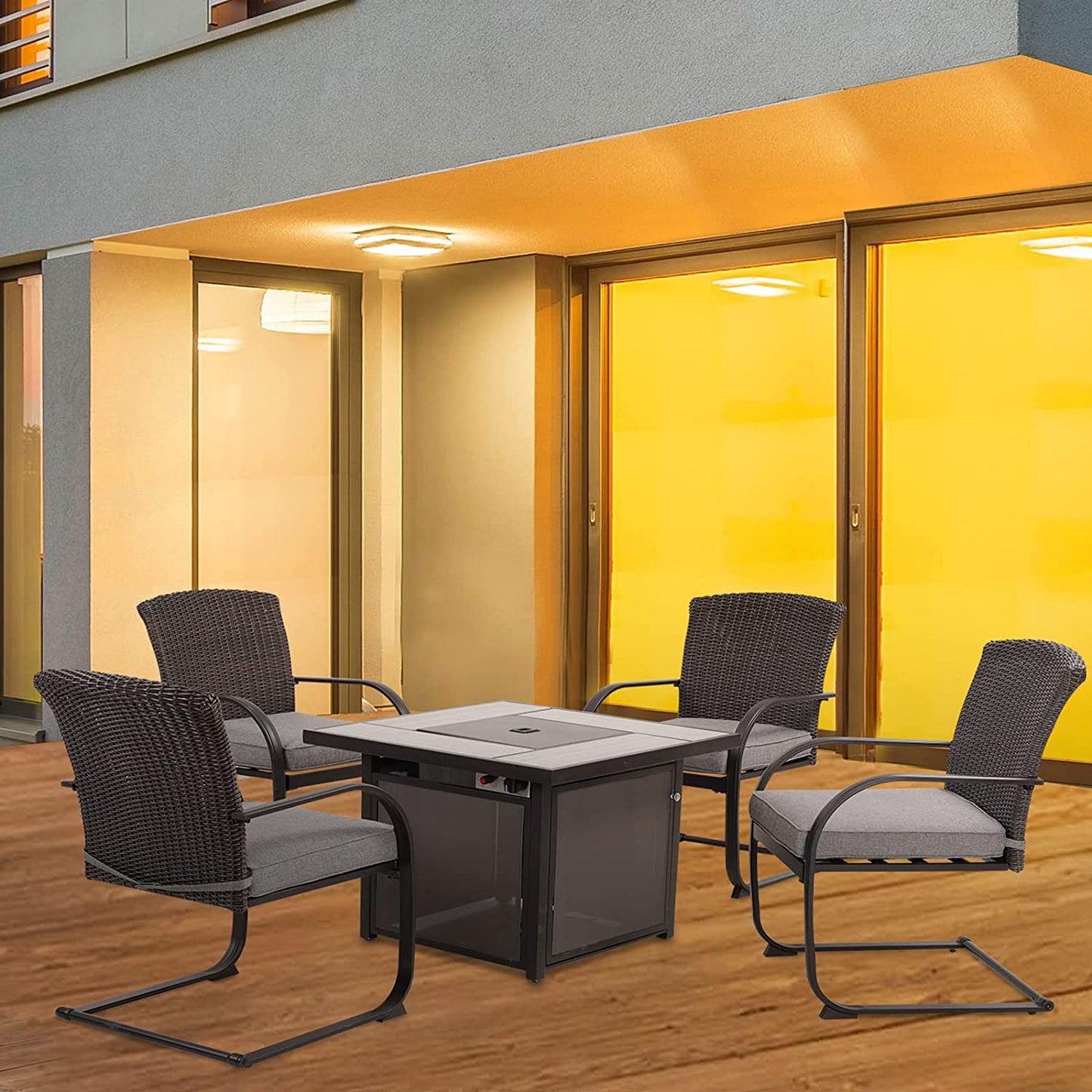 Dining Set with 4 Chairs and 32 Inch Square Propane Fire Table