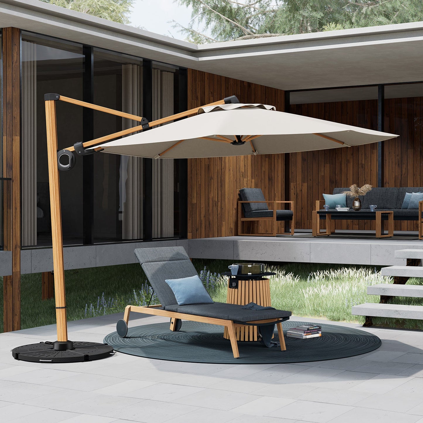 GRAND PATIO Offset Patio Umbrella,360-Degree Rotation (Weighted Base NOT INCLUDED)