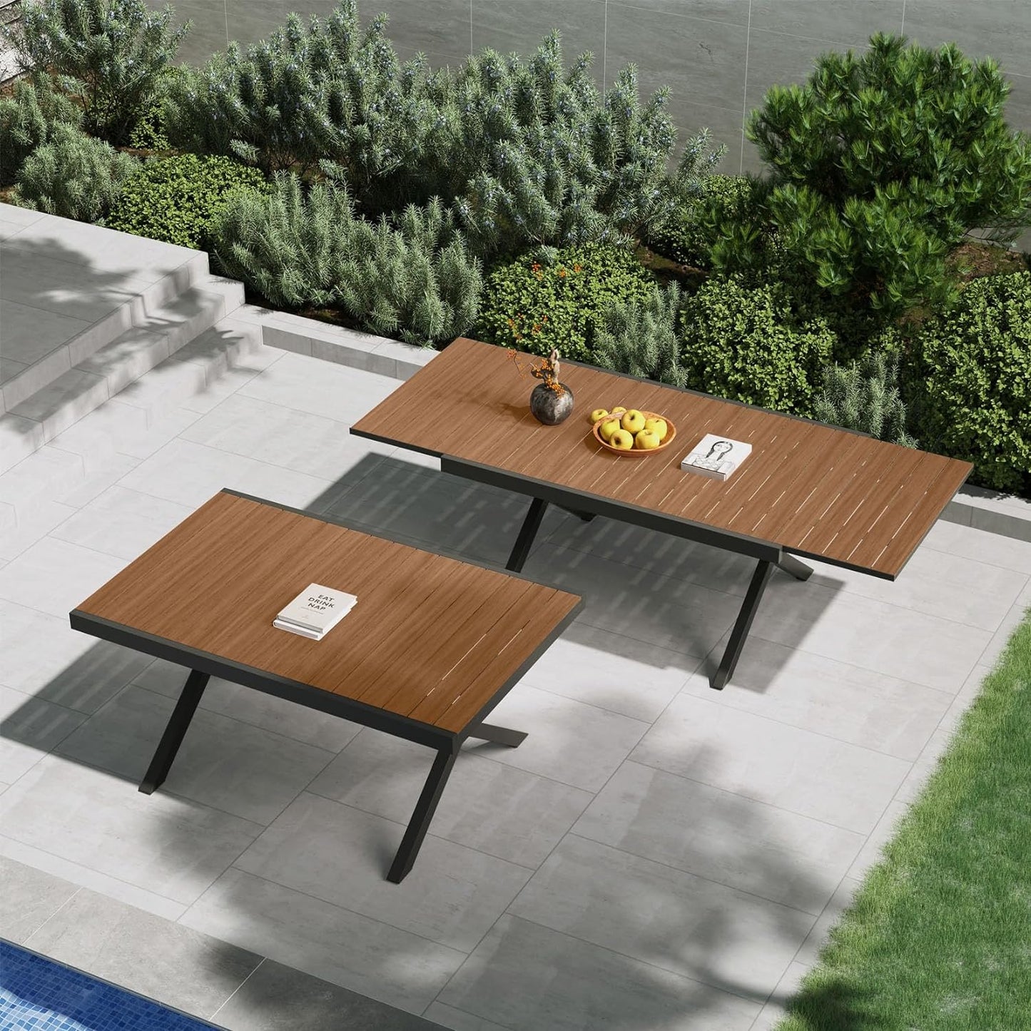 Dining Set, Extendable Table with Extra-Wide Foldable Chairs