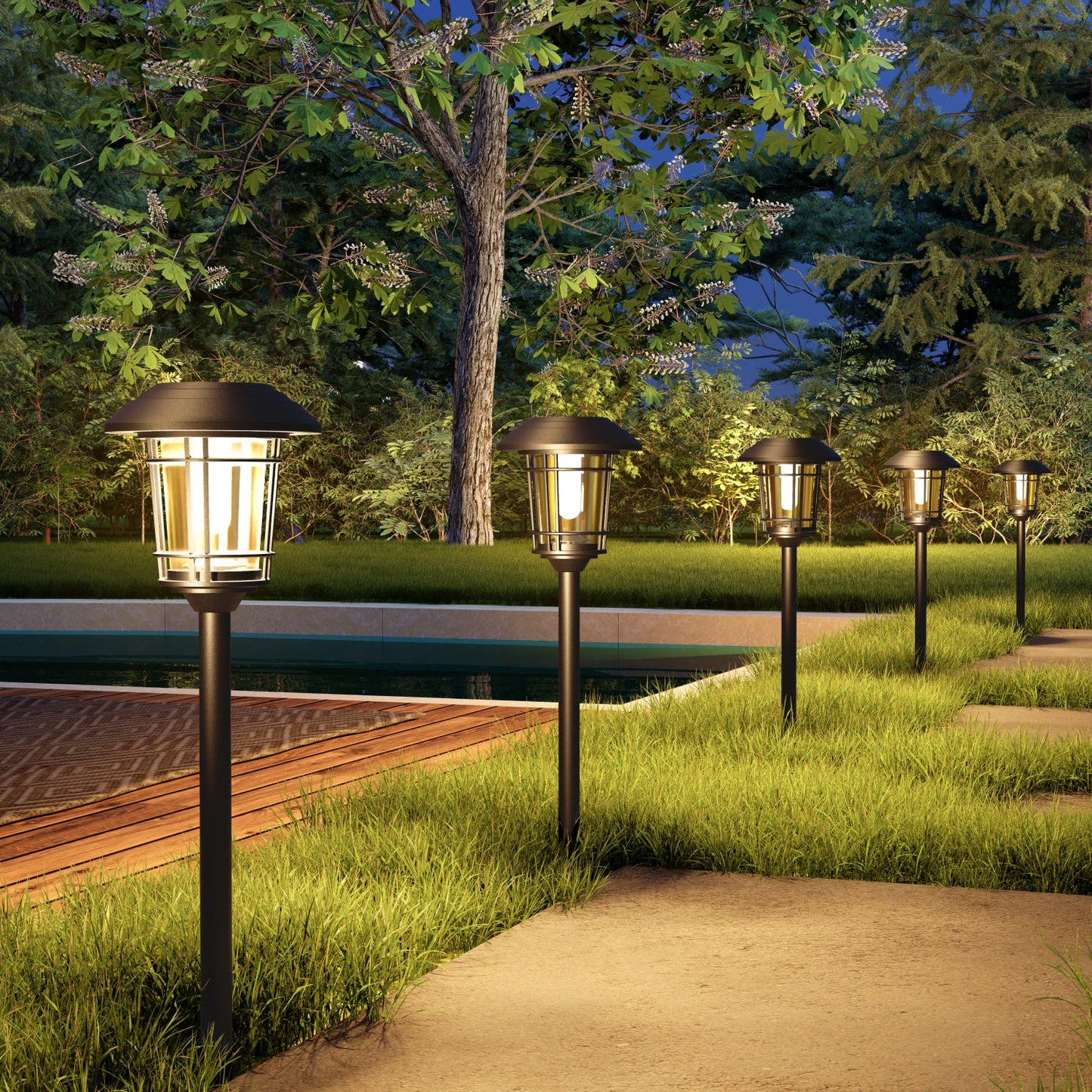 Outdoor Glass Solar Pathway Lights - Aluminum & Steel Frame