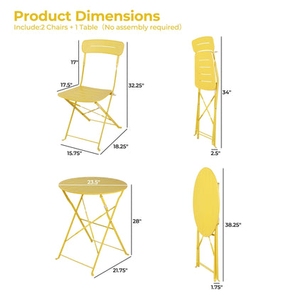 3-Piece Foldable Bistro Set with Round Table - All-Weather Steel Frame