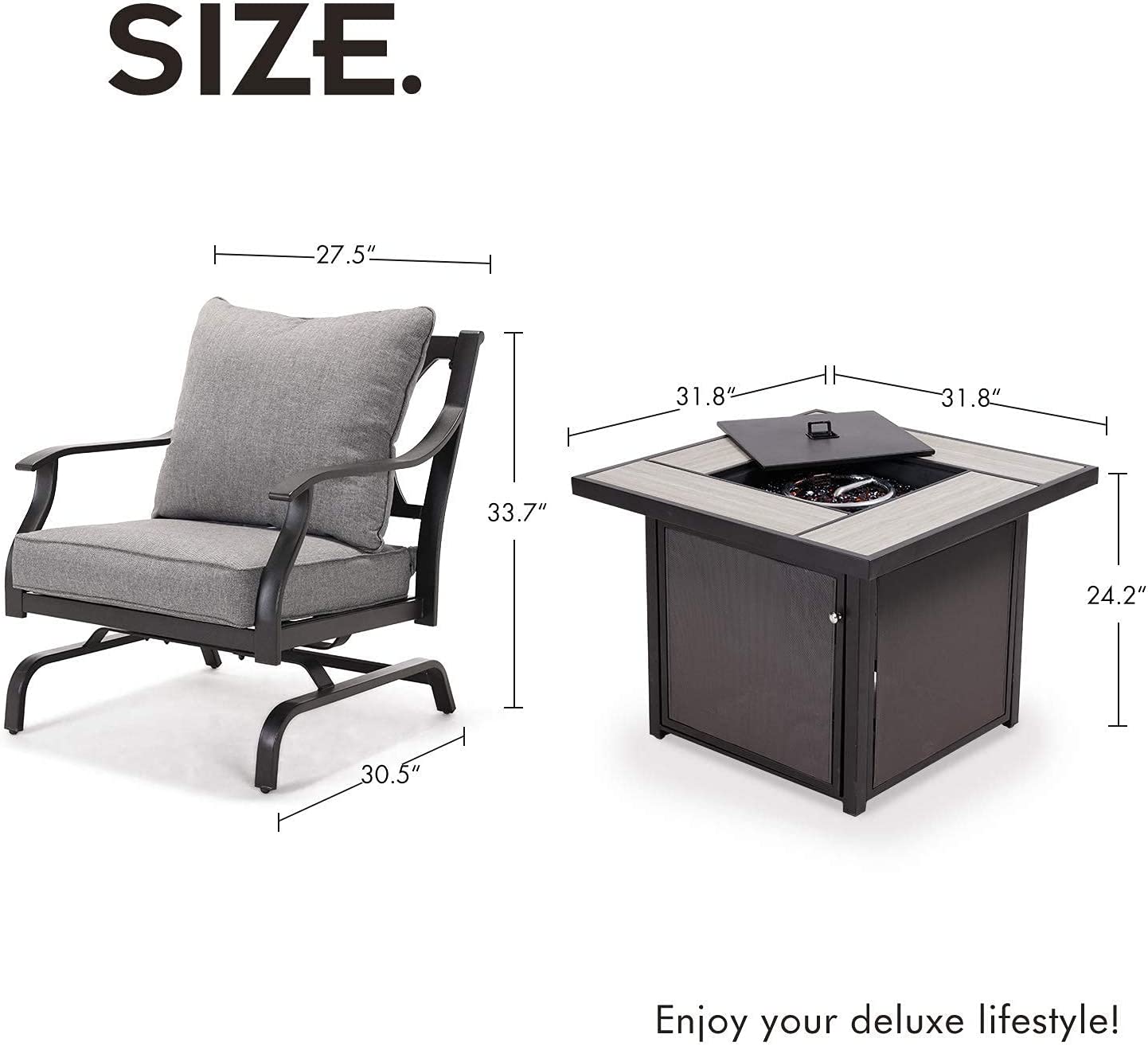 GRAND PATIO 5 PCS Outdoor Furniture Conversation Grey Cushions Rocking Chairs Propane Gas Fire Table