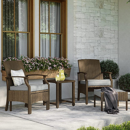 5 Pieces Outdoor Patio Furniture Sets Weather Resistant Wicker Outdoor Chairs with Ottomans and Coffee Tables