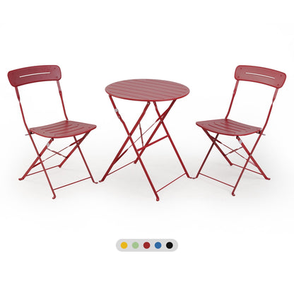 3-Piece Foldable Bistro Set with Round Table - All-Weather Steel Frame