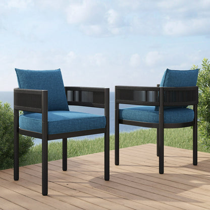 Steel Outdoor Dining Side Chairs, Patio Chairs with Grey Cushions