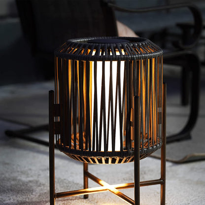 22" Resin Wicker Steel Modern Outdoor Integrated LED Solar Floor Lamp