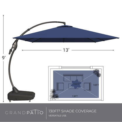 Large Rectangular Patio Umbrella with Base, with Umbrella Cover, Cantilever Umbrellas Easy Tilt