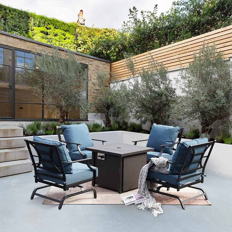 NEWPORT Outdoor Furniture Set with 1 Propane Fire Pit Table and 4 Chairs