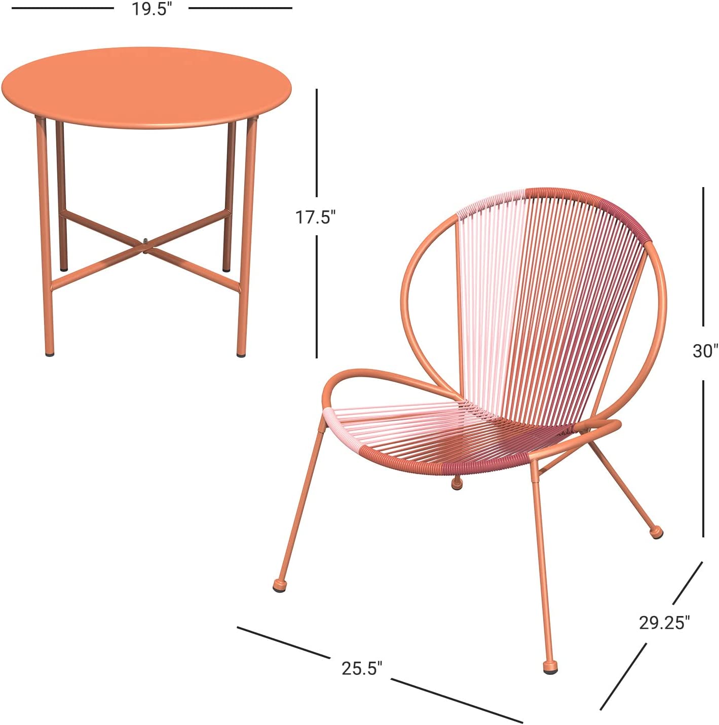 3 Piece Acapulco Steel Woven Rope Bistro Set  with Coffee Table