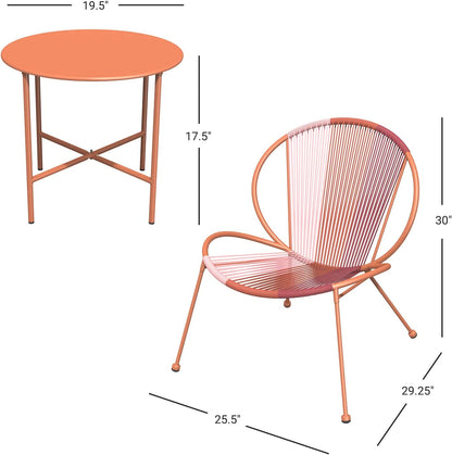 3 Piece Acapulco Steel Woven Rope Bistro Set  with Coffee Table