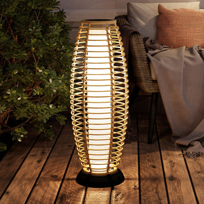 Floor Lamp Outdoor Lamp Patio Lights Solar Powered Lantern Weather–Resistant Rattan Deck Lights, Lamp Large-Sized for Garden