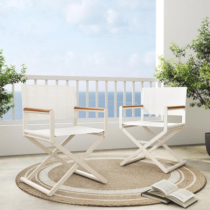 Outdoor & Indoor Aluminum Mesh Sling Folding Director Chair Lightweight All-Weather Wood Grain Camping and Hunting Chair for Garden