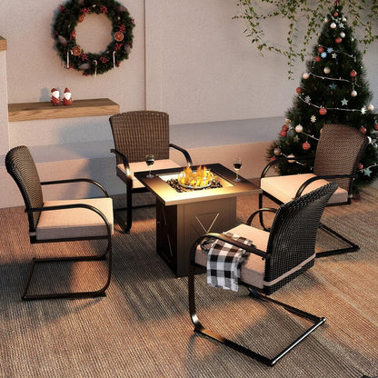 5-Piece Outdoor Dining Table Set with Fire Pit, 4 Outdoor Spring Dining Chairs