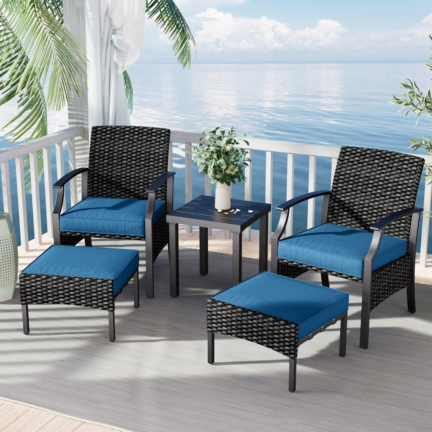 Outdoor Furniture Sets Weather Resistant Wicker Outdoor Patio Chairs with Ottomans and Coffee Tables for Balcony Backyard Garden Poolside