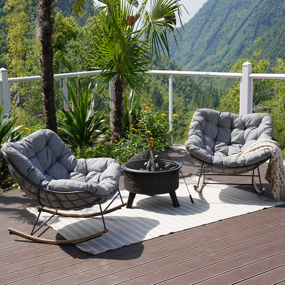 Rocking Chair Set of 3, Comfy Reading Chair Outdoors and Indoors, Modern Cozy Lounge Rocker with Cushion