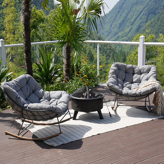 Rocking Chair Set of 3, Comfy Reading Chair Outdoors and Indoors, Modern Cozy Lounge Rocker with Cushion