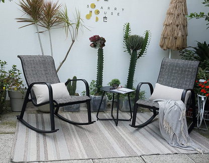 3-Piece Patio Bistro Rocking Chair Set, Steel Rocker Seating Outside for Front Porch, Garden, Patio, Backyard