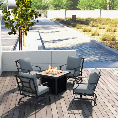 GRAND PATIO 5 PCS Outdoor Furniture Conversation Grey Cushions Rocking Chairs Propane Gas Fire Table