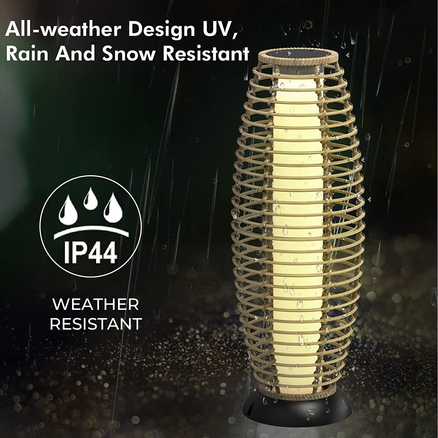 Floor Lamp Outdoor Lamp Patio Lights Solar Powered Lantern Weather–Resistant Rattan Deck Lights, Lamp Large-Sized for Garden