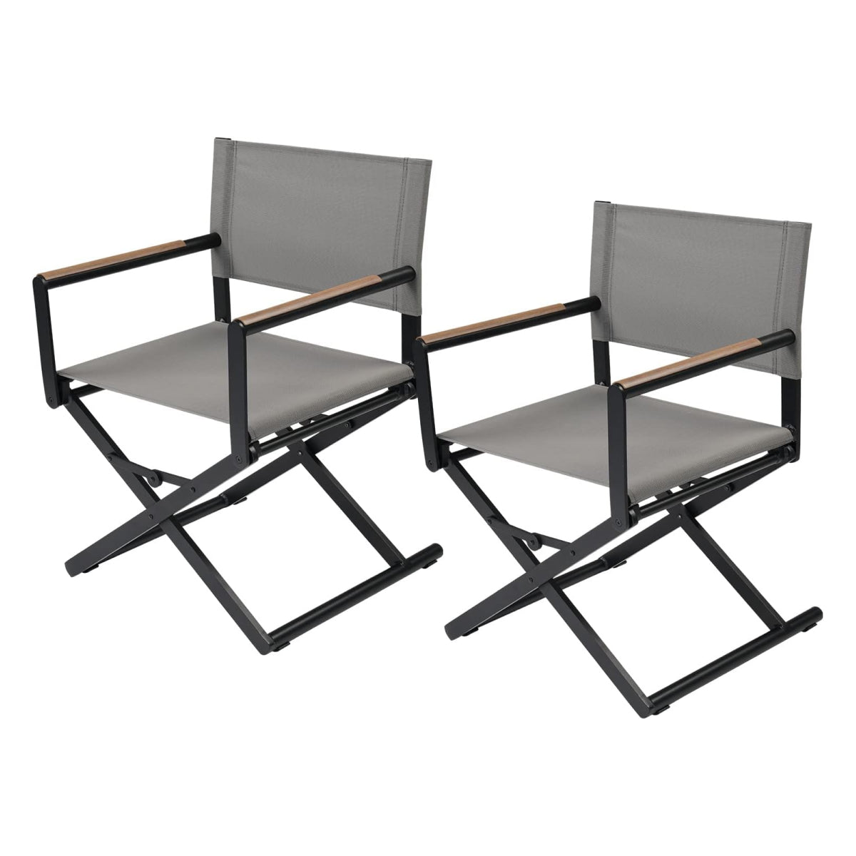 Outdoor & Indoor Aluminum Mesh Sling Folding Director Chair Lightweight All-Weather Wood Grain Camping and Hunting Chair for Garden