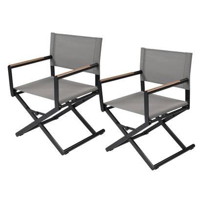 Outdoor & Indoor Aluminum Mesh Sling Folding Director Chair Lightweight All-Weather Wood Grain Camping and Hunting Chair for Garden