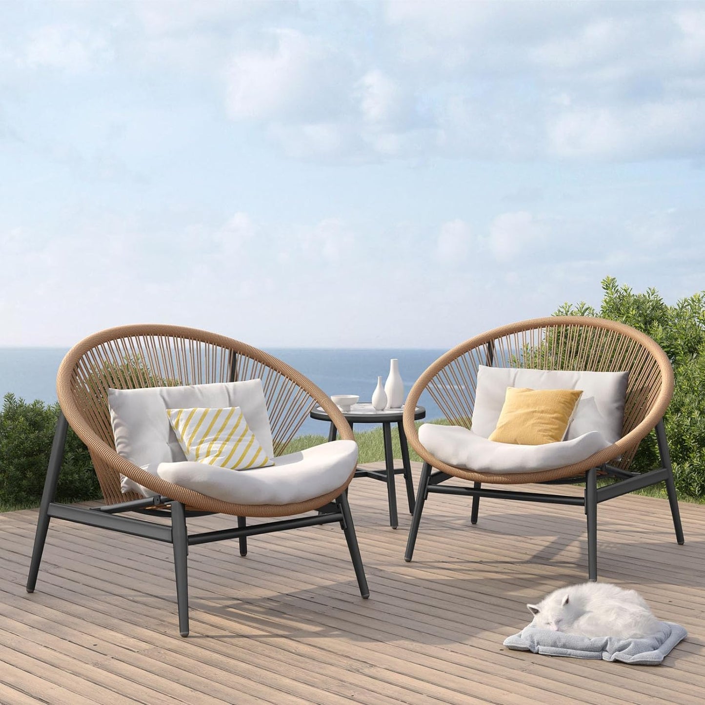 Outdoor Furniture Set,Wicker Seating Set Oversized Chairs
