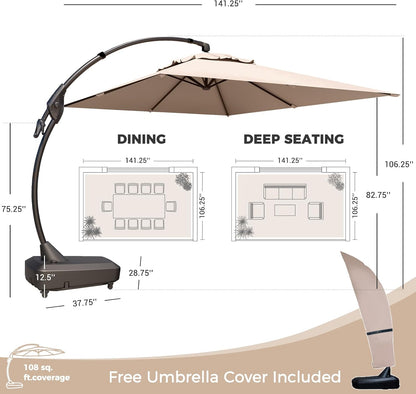 Large Rectangular Patio Umbrella with Base, with Umbrella Cover, Cantilever Umbrellas Easy Tilt