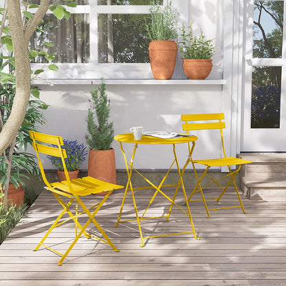Premium Steel Patio Bistro Set with Cushion 3 Piece Patio Set of Foldable Patio Table and Chairs